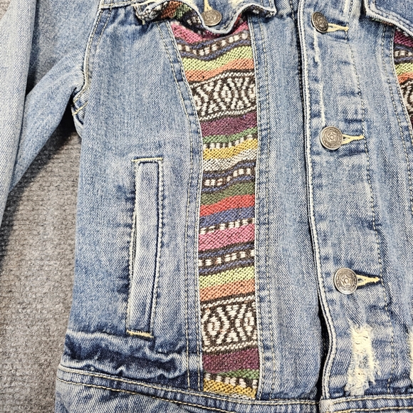 Free People Womens Size 2 Trucker Denim Patchwork Jacket We The Free Hippie Boho - Picture 4 of 16